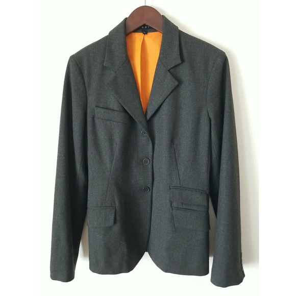 Theory Gray Wool Blend Women's Long Sleeve Single Breasted Button Up Blazer sz L - Picture 1 of 8